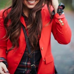 J. Crew-Orange-Wool-Schoolboy-Blazer-Gold Buttons-Preppy-Mod-Pockets-Size 4